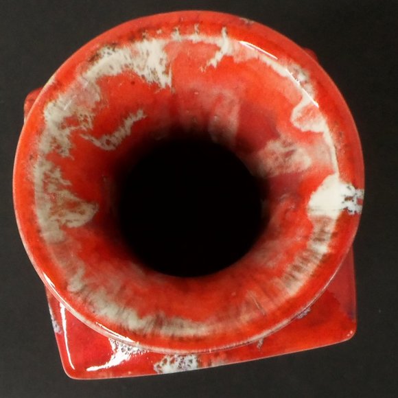 Hand Thrown Red/Orange Square Vase Signed by T T Size OS - Picture 5 of 5